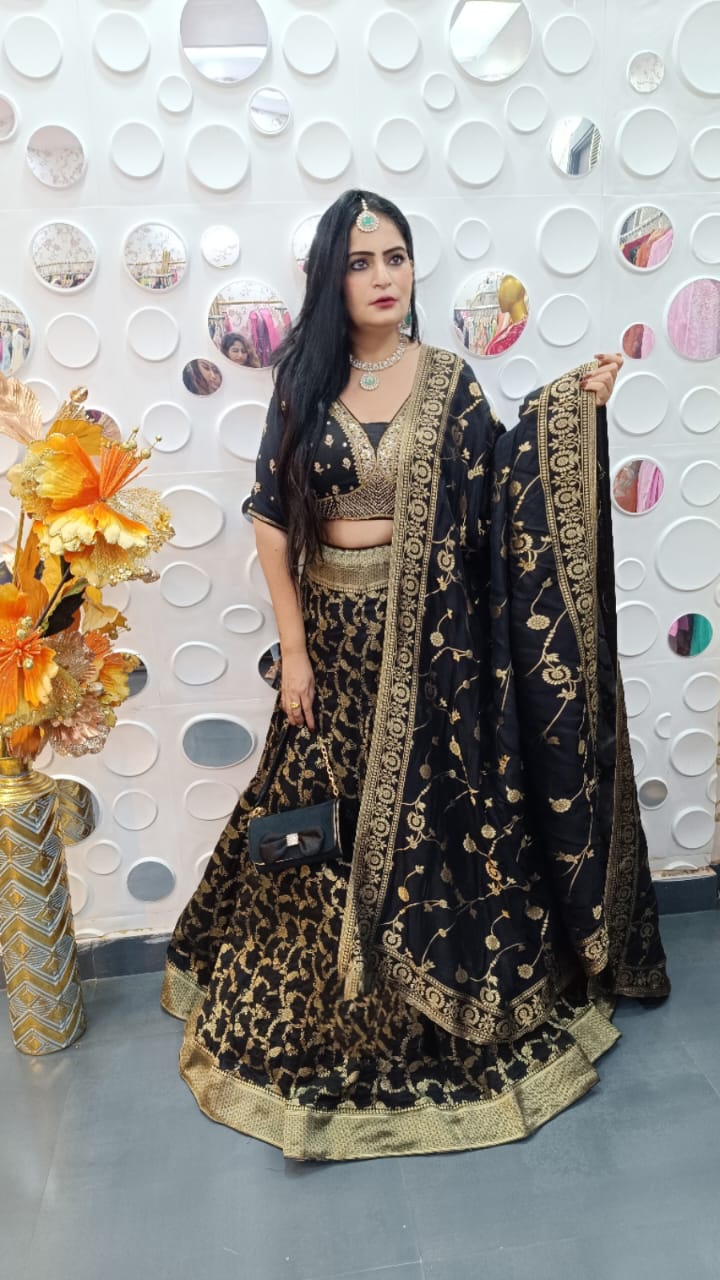 Silk Embroidered Lehenga with Designer Blouse & Net Dupatta