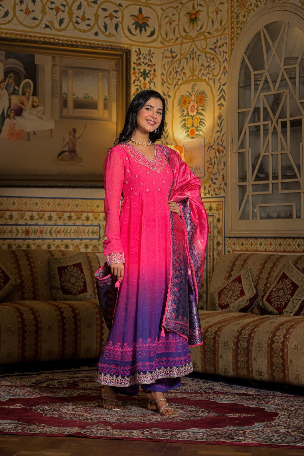 Pink & Purple Ombre Anarkali Suit Set
