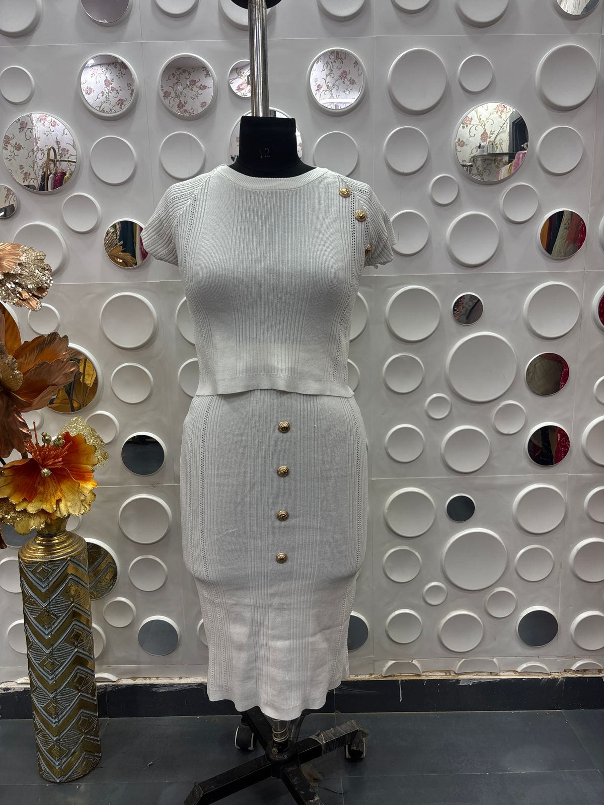 🤍 White Luxe Co-ord Set with Gold Accents