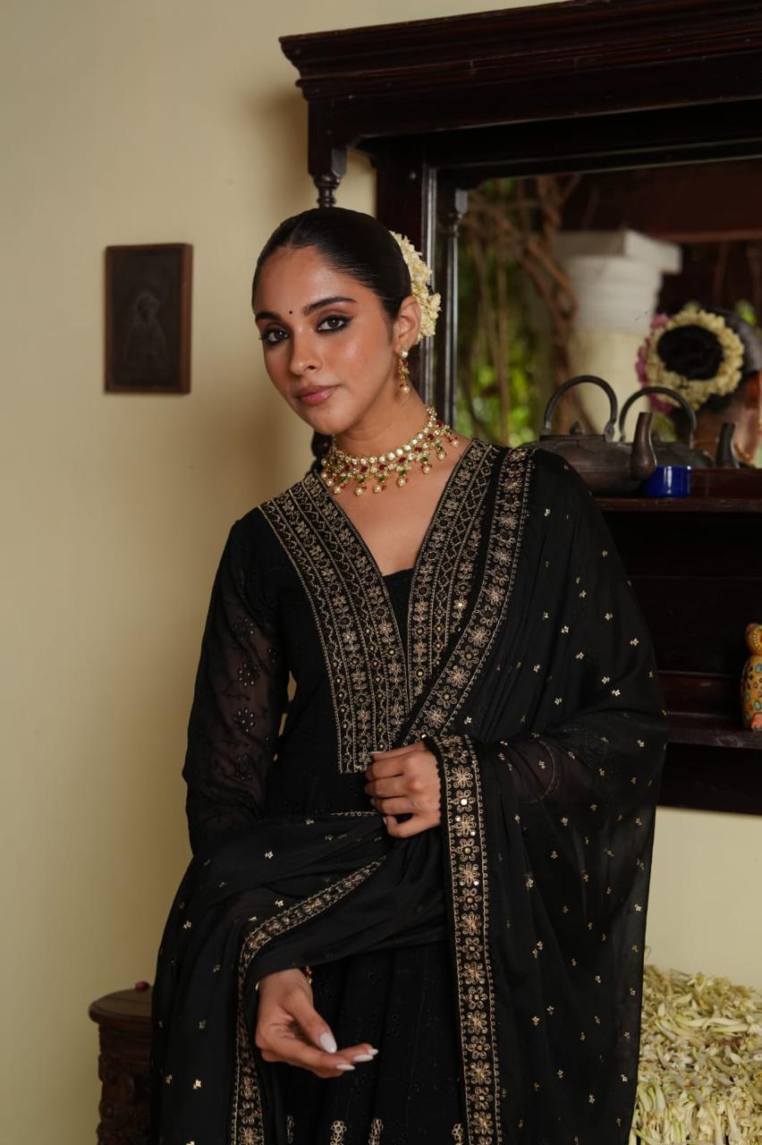 Black Embroidered Anarkali Suit Set