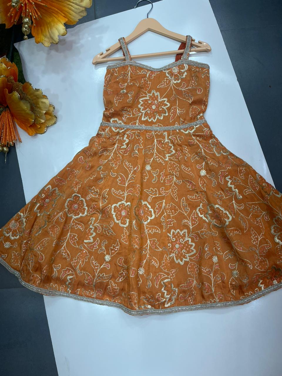 Orange Ethnic Embroidered Gown for Girls (1-15)Ages