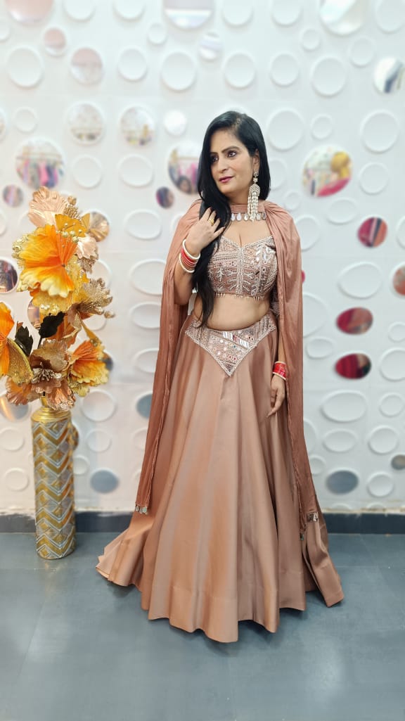 American Satin Hand-Embroidered Lehenga