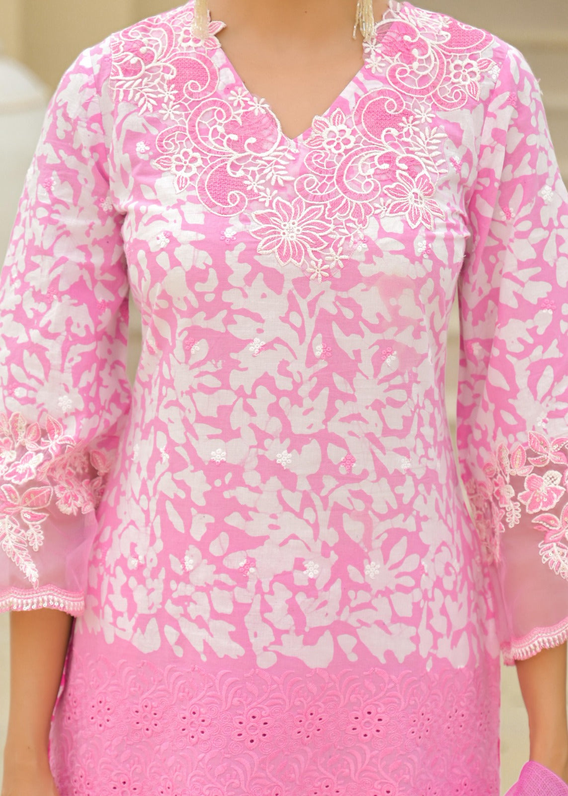 Pink Cotton Embroidered Suit Set