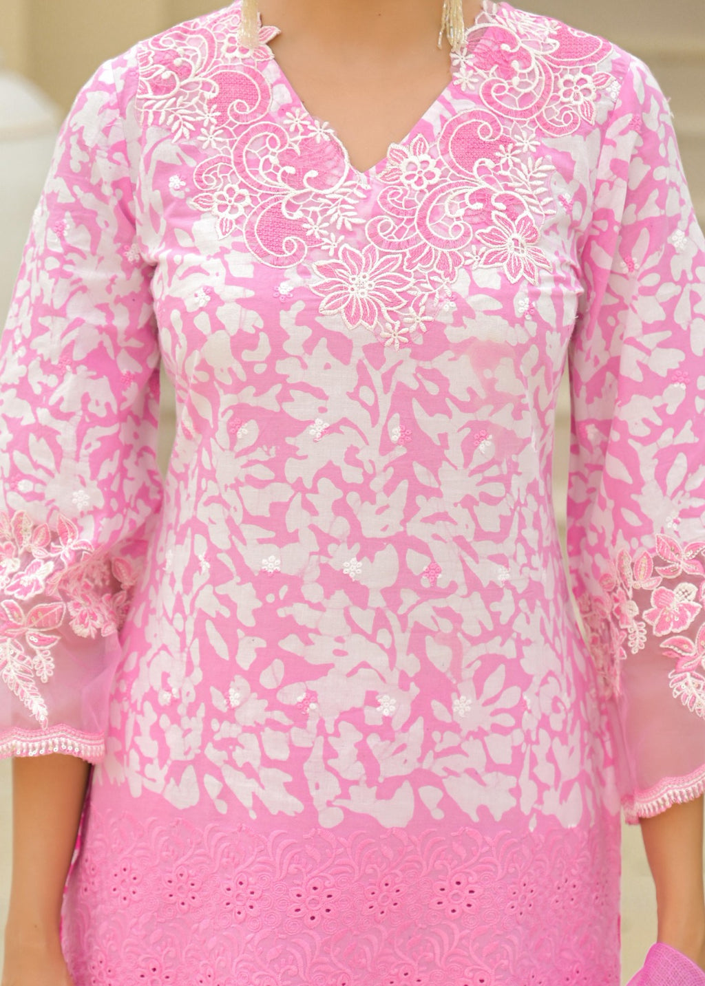 Pink Cotton Embroidered Suit Set