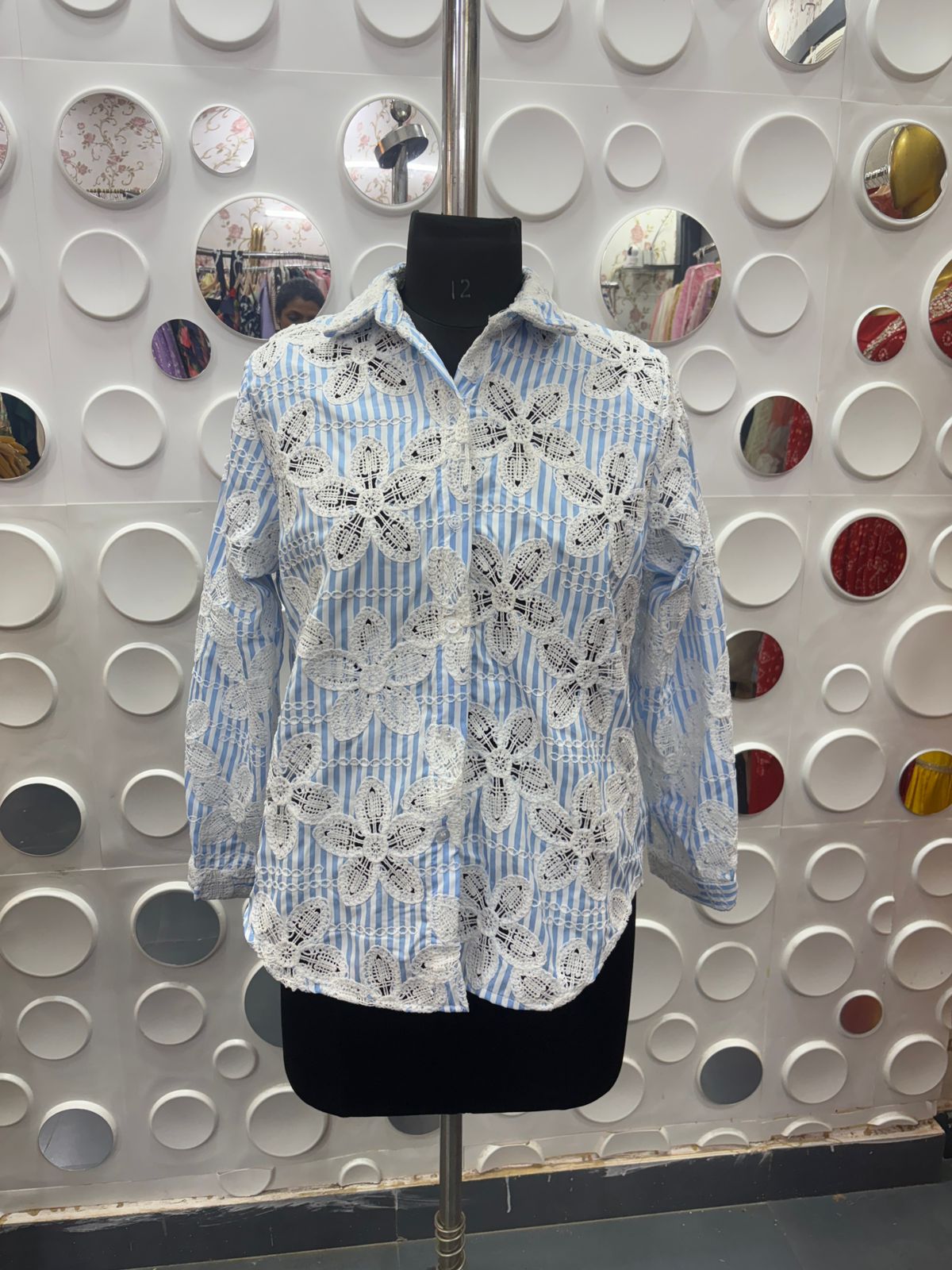 🌸 Striped Lace Overlay Shirt