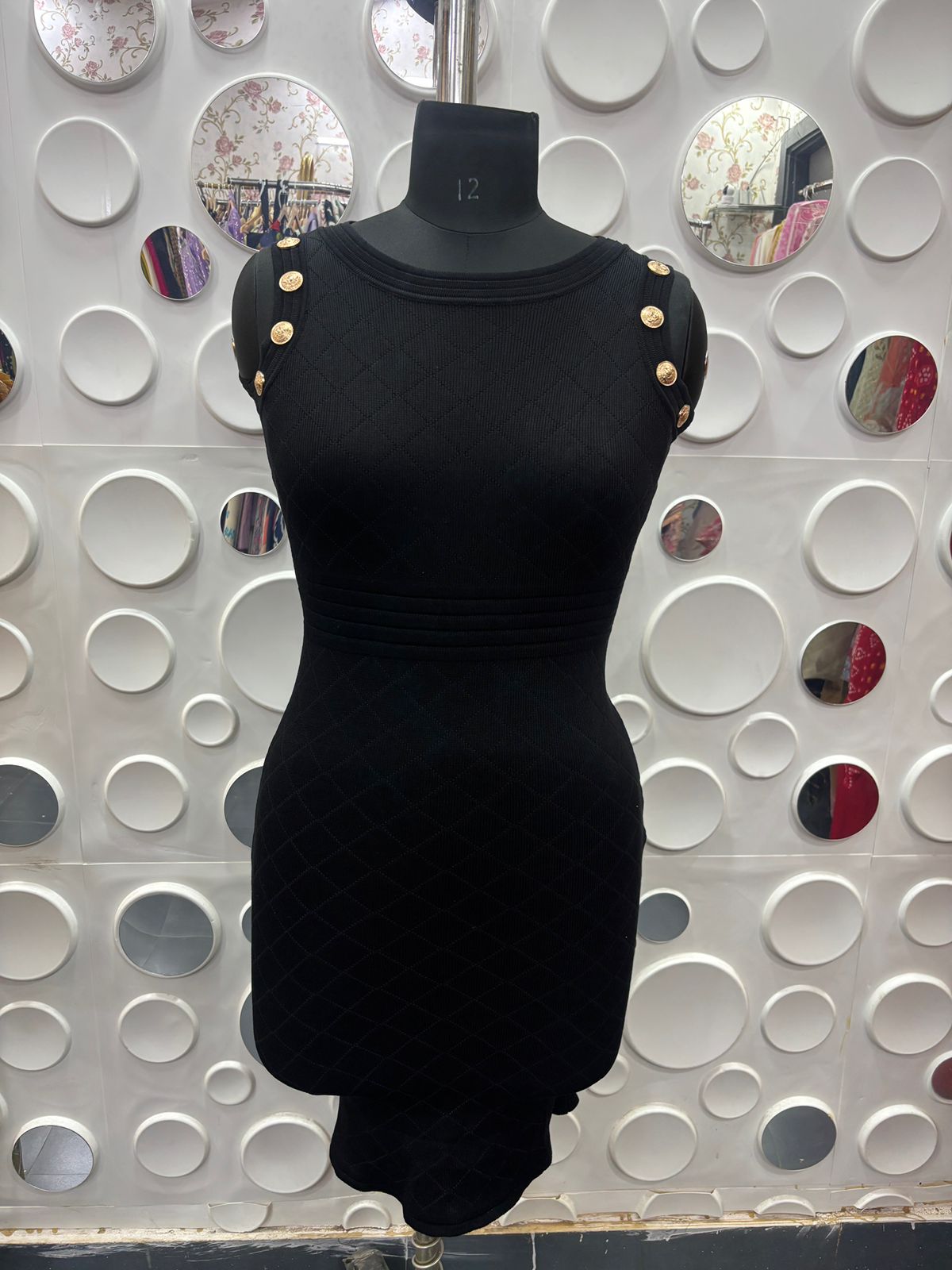 🖤 Classic Black Tunic Dress with Gold Button Accents