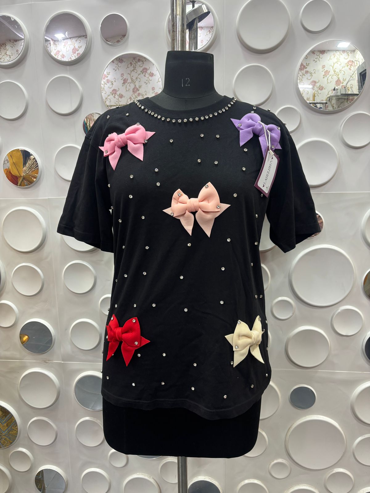 Bow Embellished Pearl-Studded Western Top