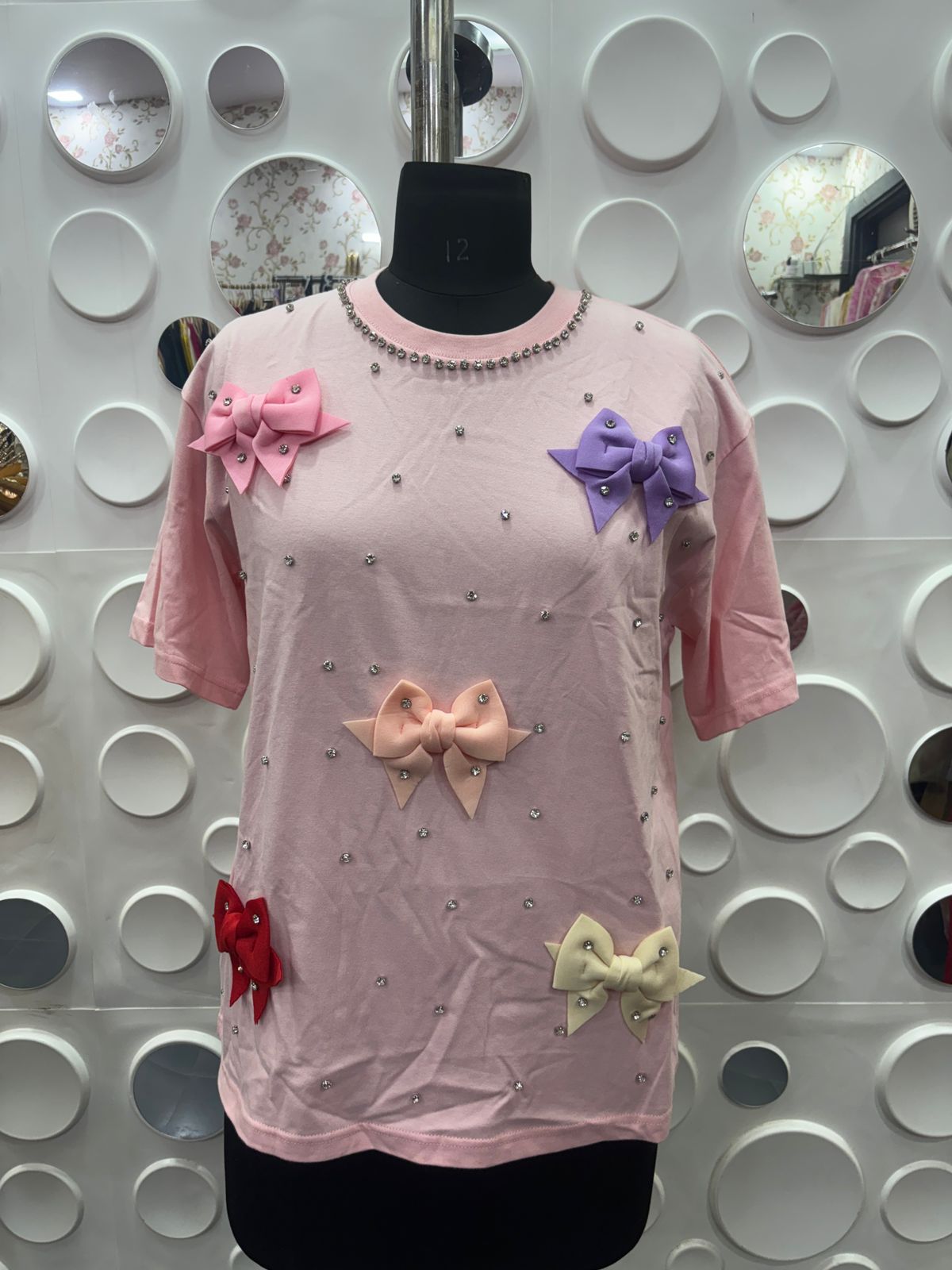 Pastel Bow Embellished Western Top